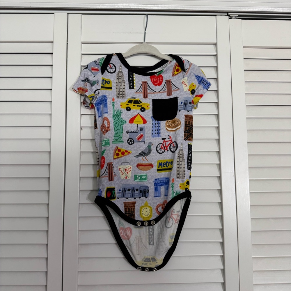 New York City Print Baby Bamboo One Piece NYC Landmarks Sz 6-12 Months